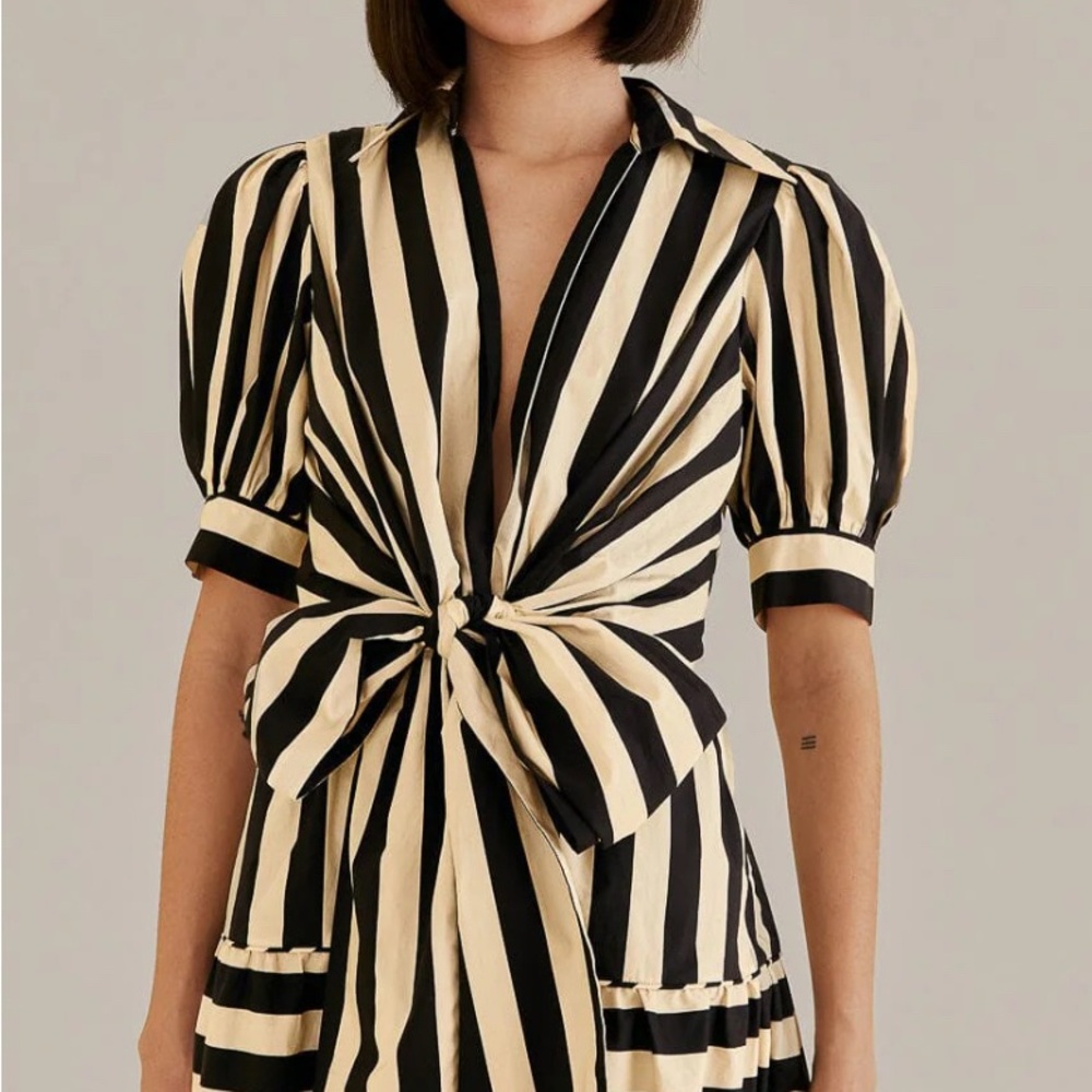 Farm Rio striped tie front mini dress